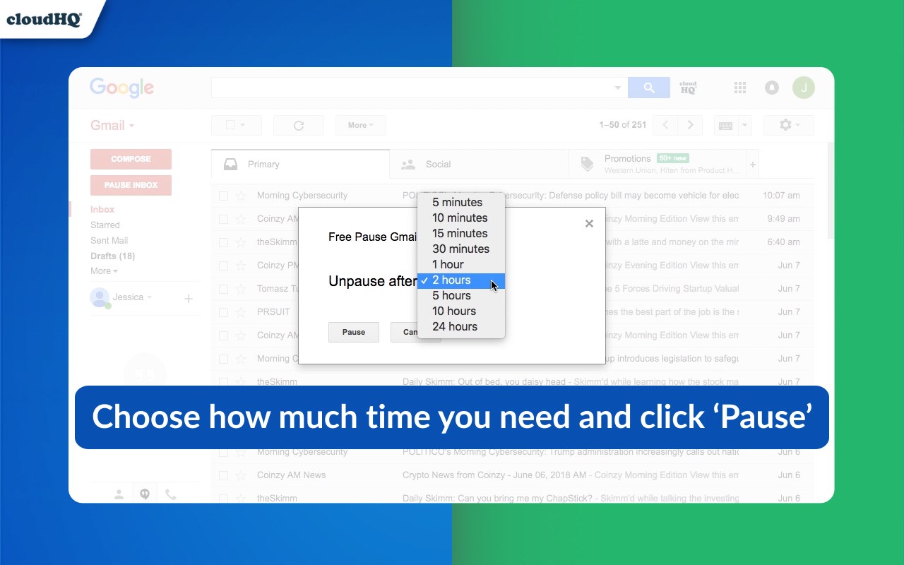 Pause Gmail by cloudHQ