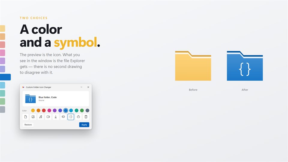 The live folder preview with the same icon at 48, 32 and 16 pixels beside it