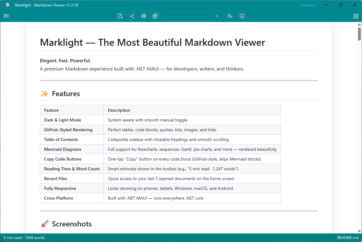 Marklight - Markdown Viewer screenshot