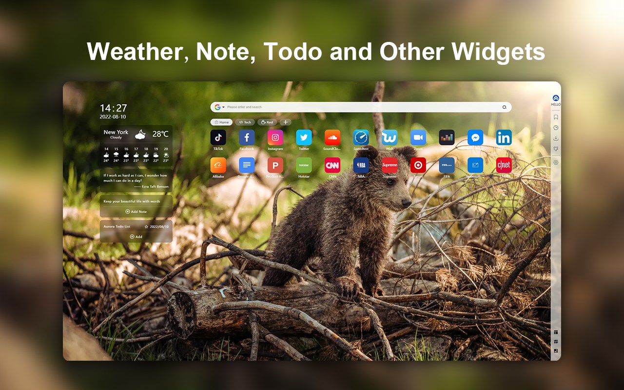 Aurora productive cozy new tab for edge browser