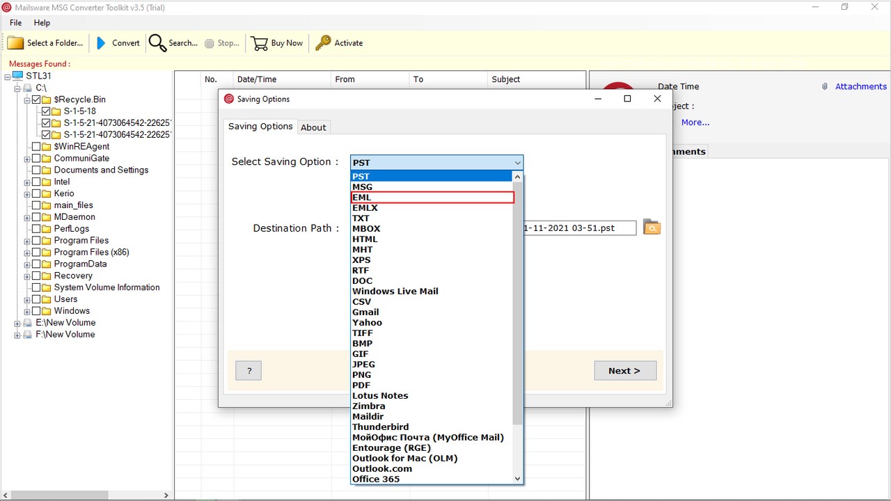 Snapshot 5 of MailsWare for MSG to Gmail Import Tool