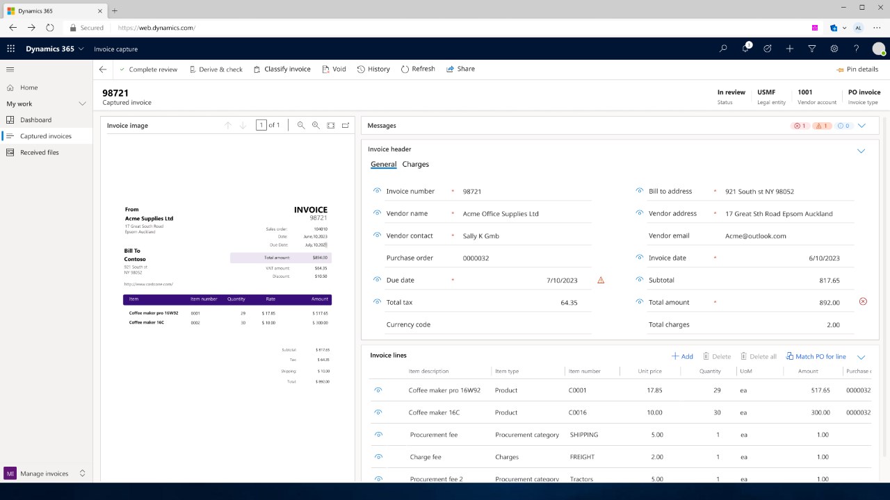 Snapshot 3 of Invoice Capture for Dynamics 365 Finance