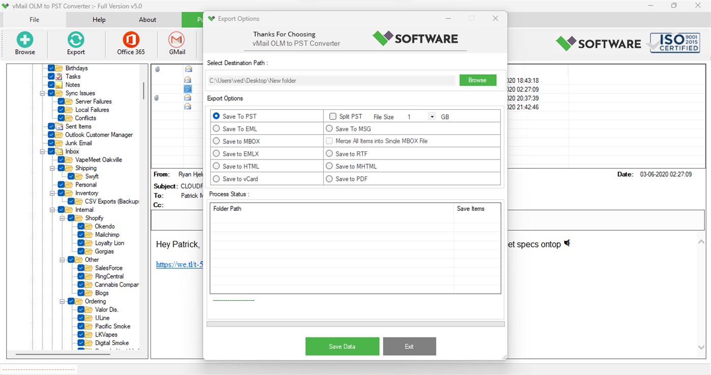 #5. vMail OLM to PST Converter (Windows) От: Ayush Tech Software