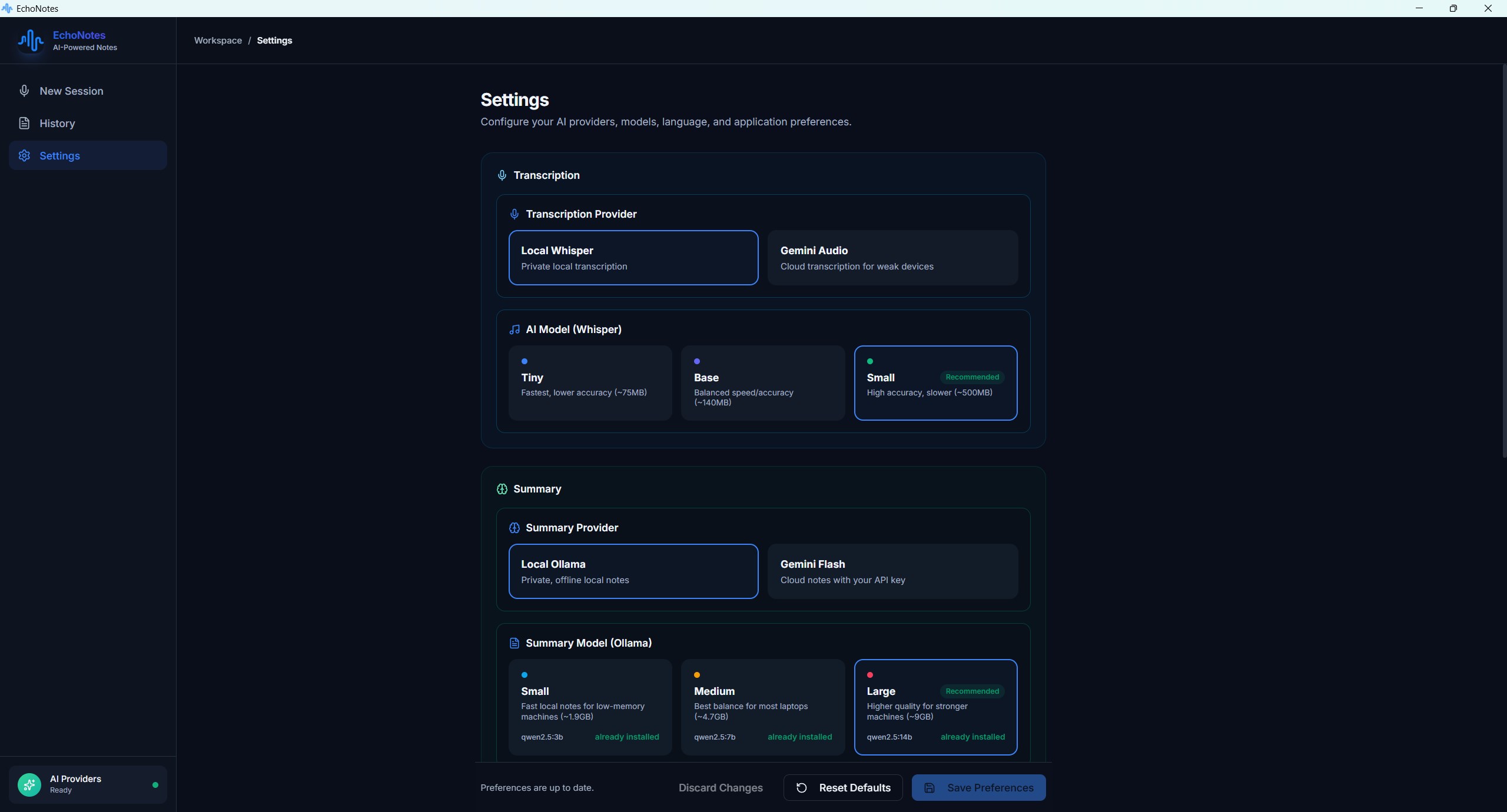 EchoNotes recording import screen