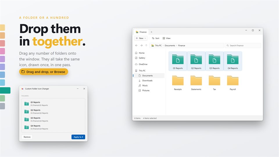 A list of dropped folders waiting to take the same icon