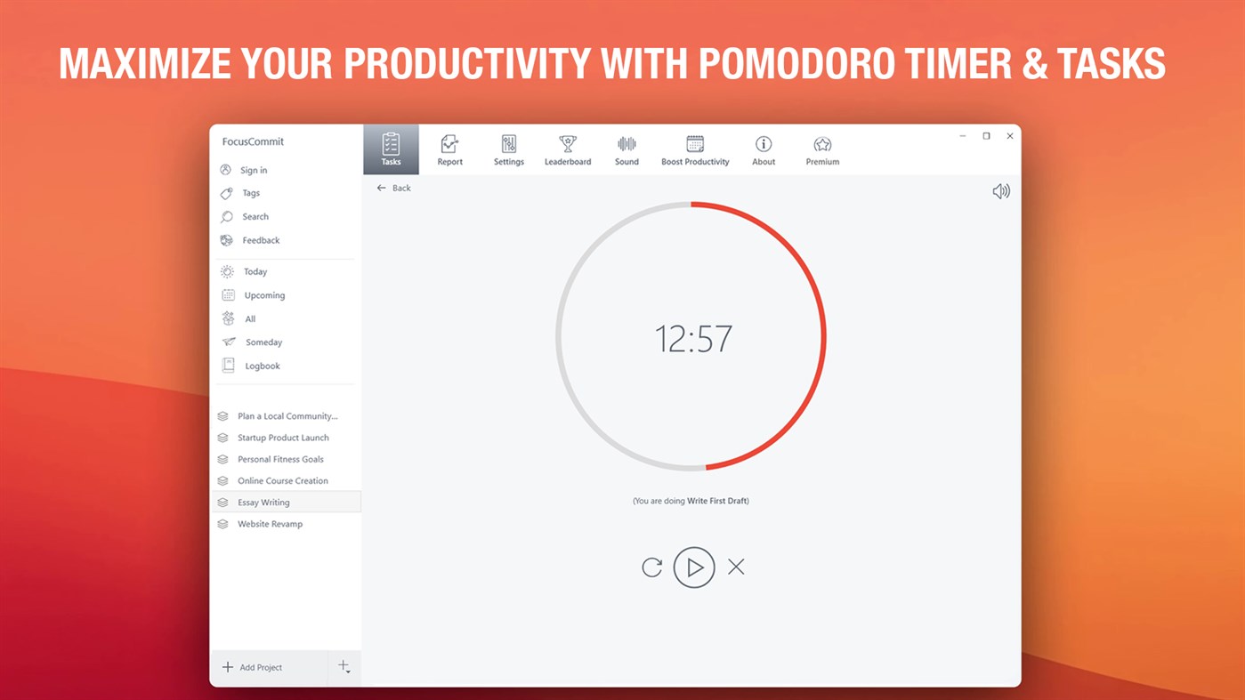 #1. FocusCommit: Pomodoro Timer & Planner (Windows) 来自: innobee