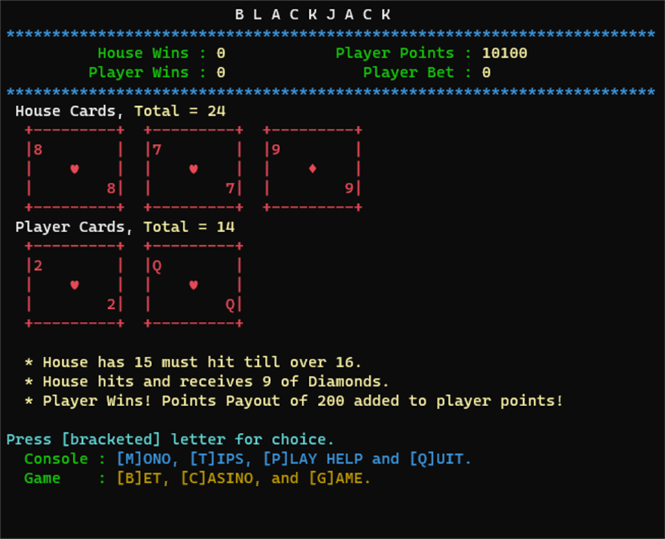 #2. Simple Text BlackJack (Windows) By: Three Peppers Gaming