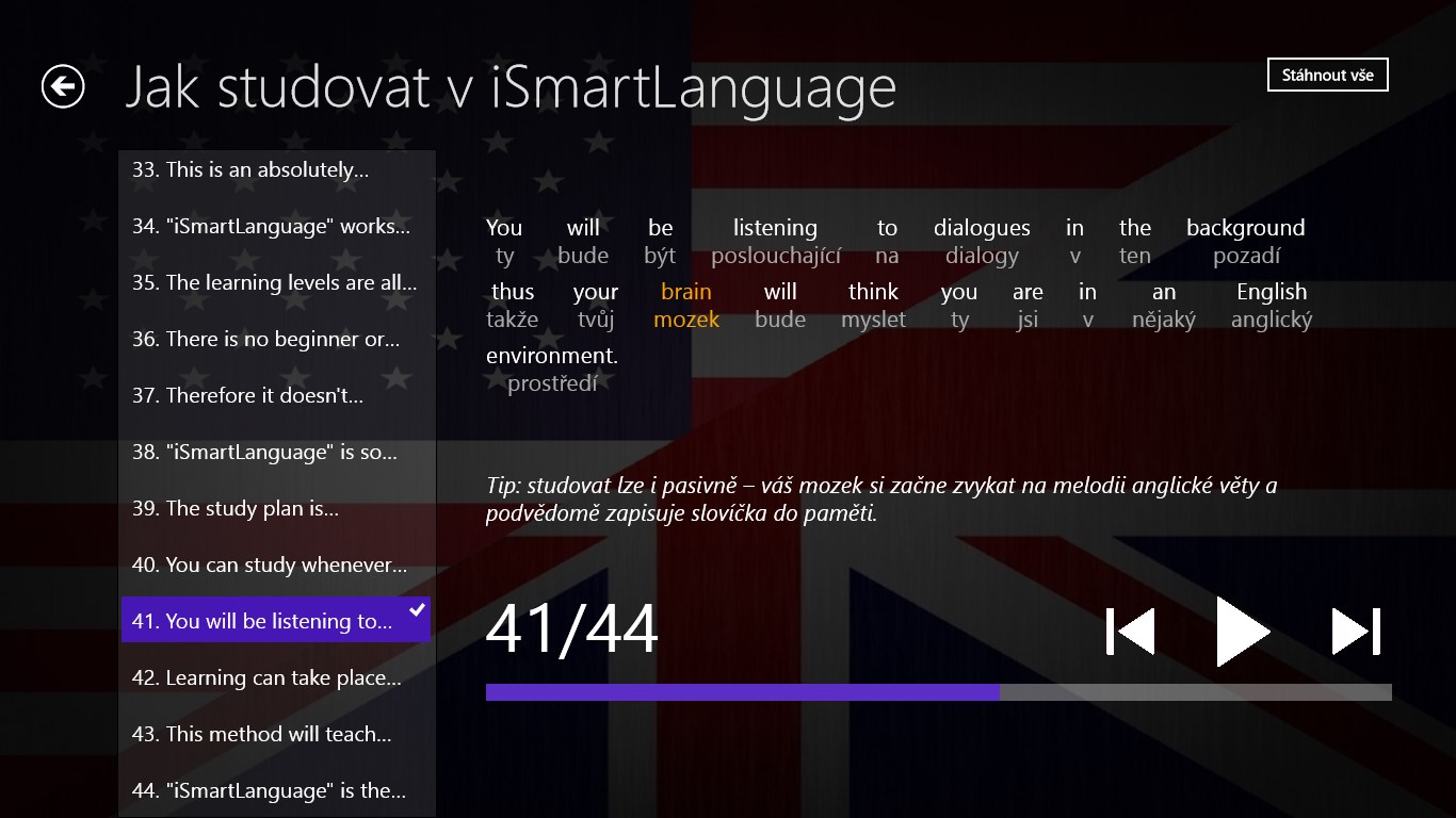 Seznam vět + samotná výuka angličtiny