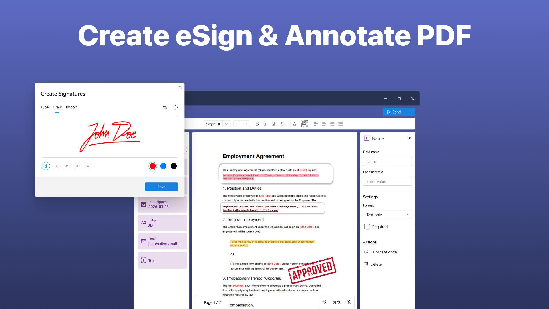Fill, Sign & Edit PDF: e Signature screenshot