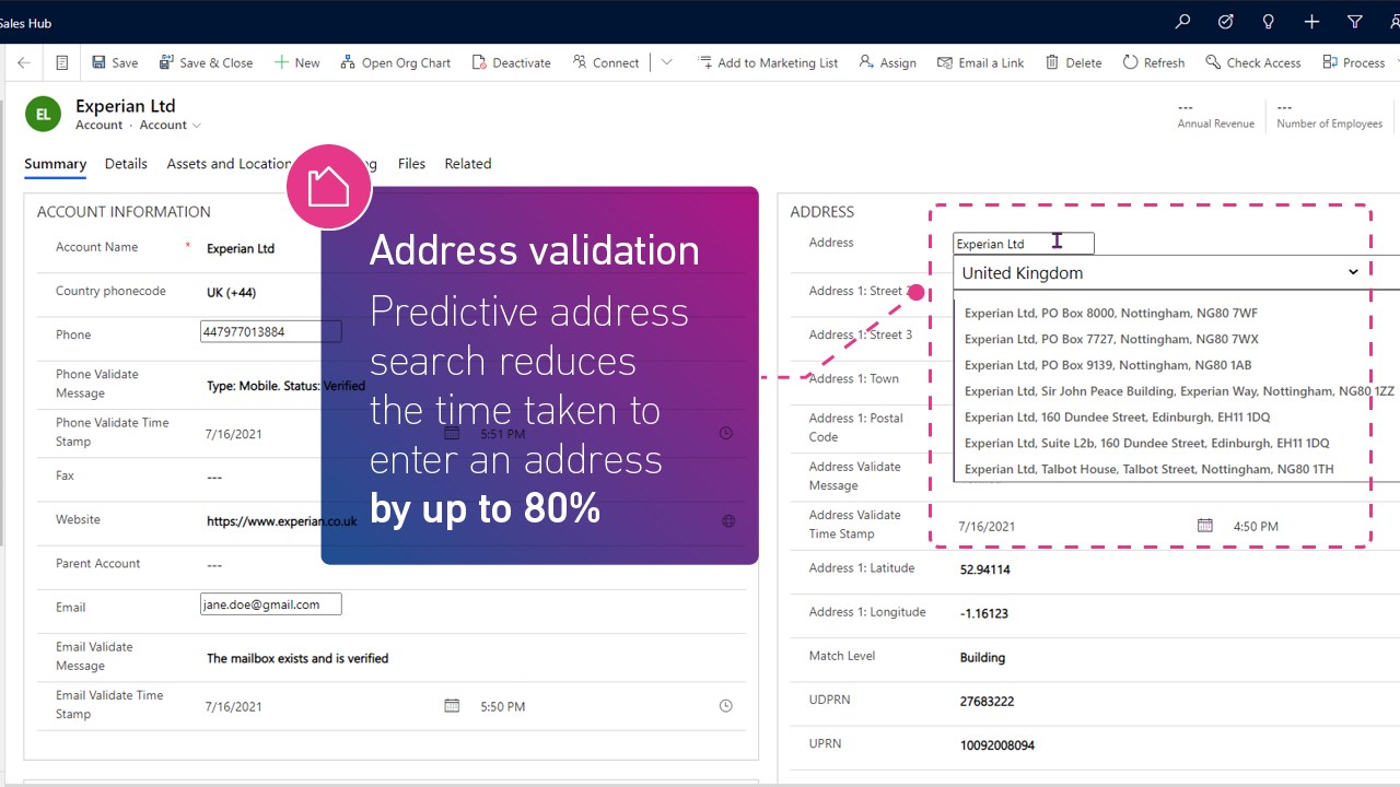 Snapshot 3 of Experian Data Validation for Dynamics 365 and Power Platform