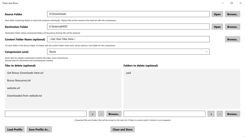 Clean and Store (Windows) Podle: MajinSoft