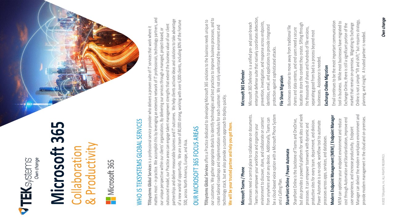 Snapshot 1 of Microsoft 365 Collaboration & Productivity Managed Service