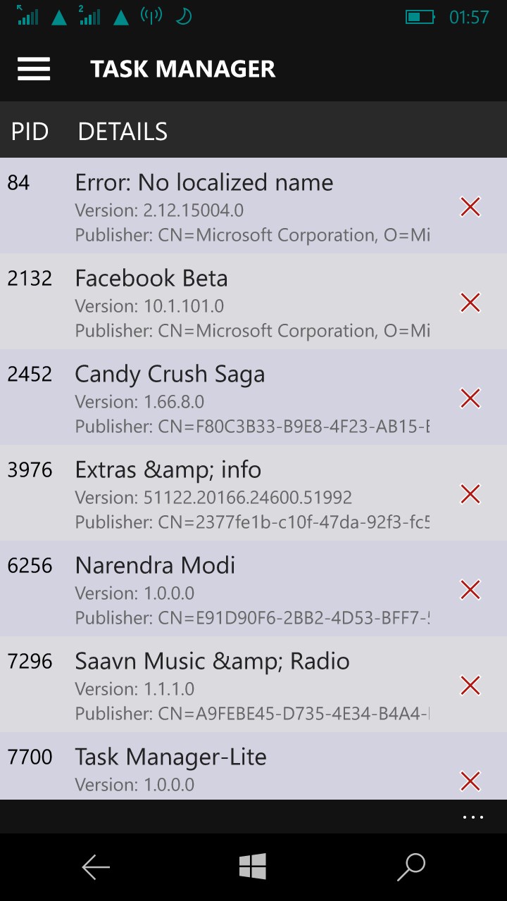 Screenshot: Running Apps