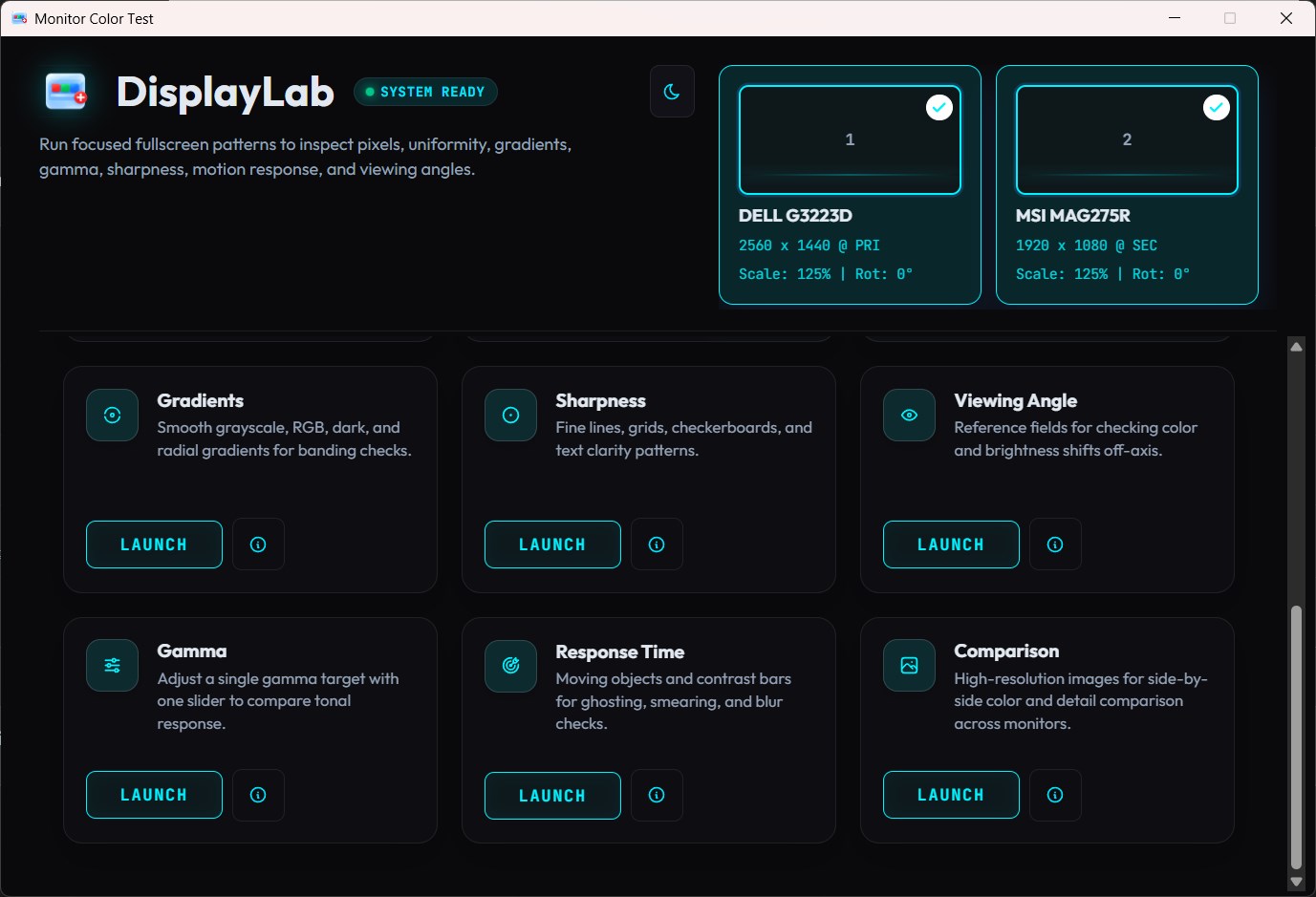 DisplayLab monitor test