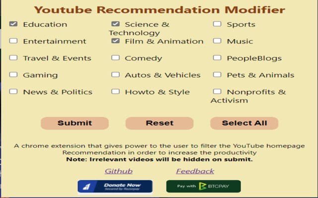 Youtube Recommendation Modifier