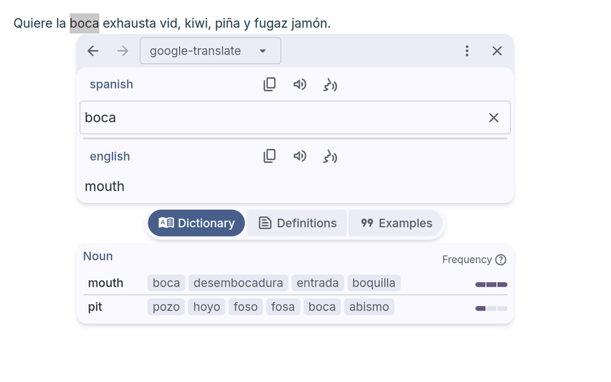 Translator - translation of selected text