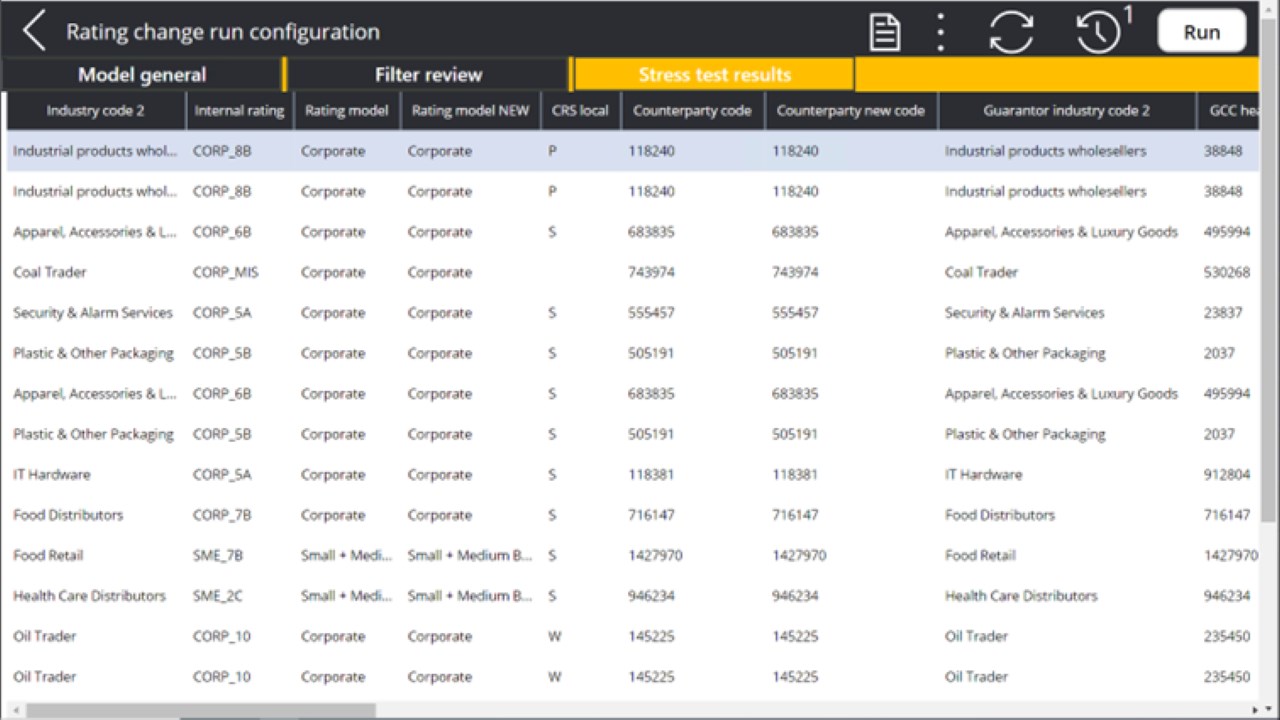 Snapshot 2 of Comtrade Loan Stress Testing application