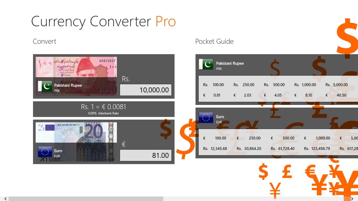 Pocket Currency Converter Chart