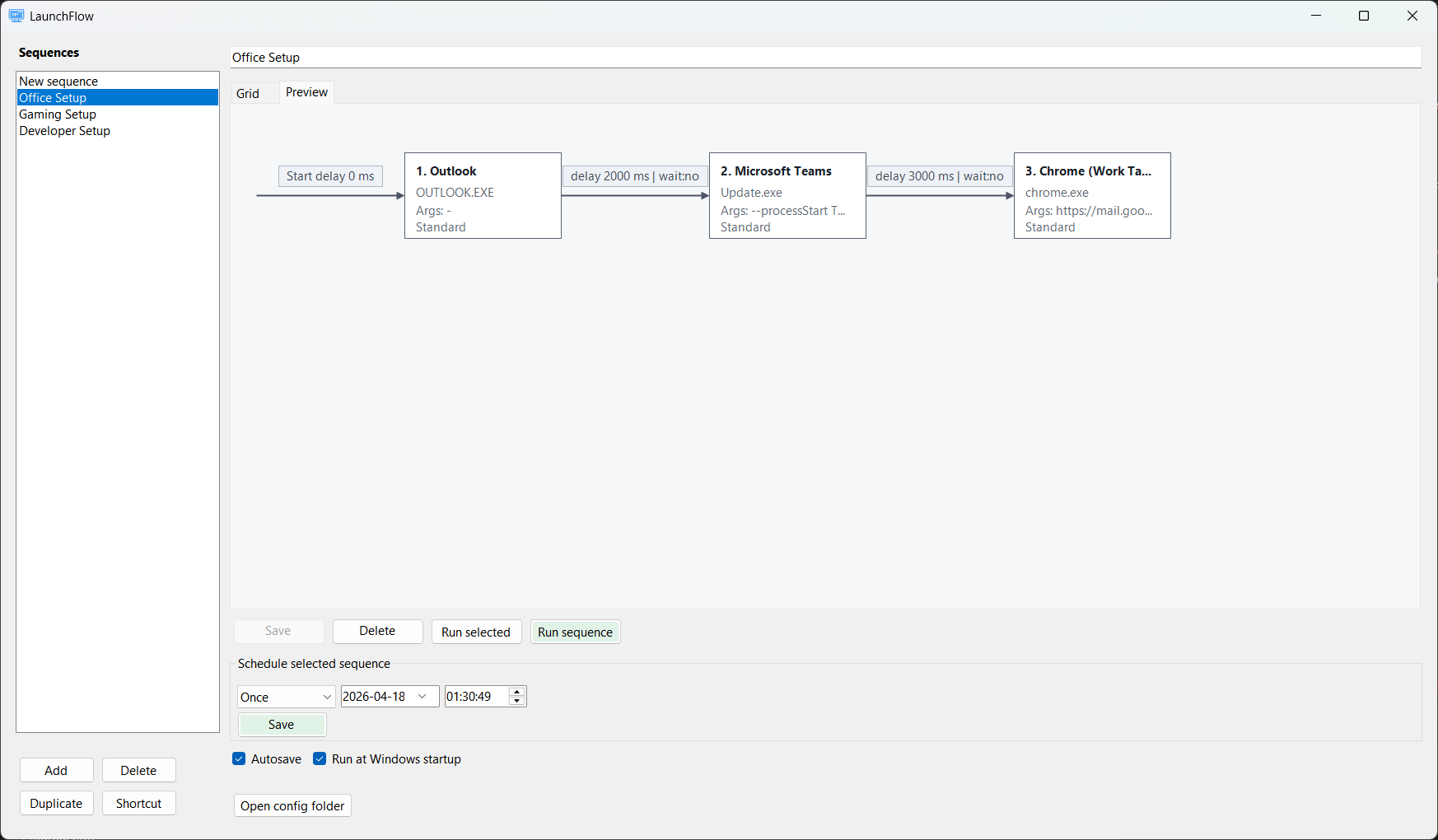 LaunchFlow scheduling screen