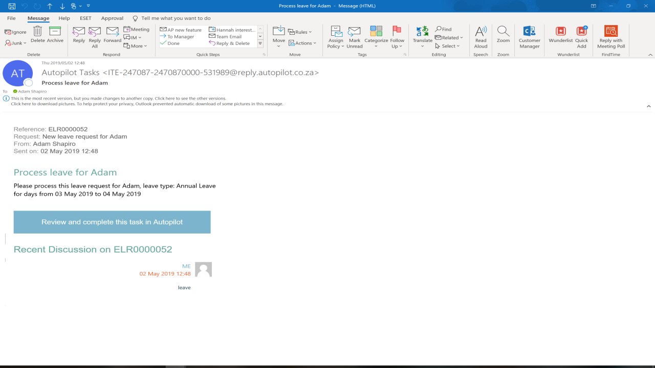Snapshot 3 of Autopilot Leave Solution