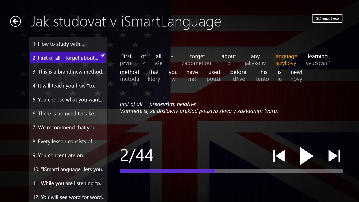 Seznam vět + samotná výuka angličtiny