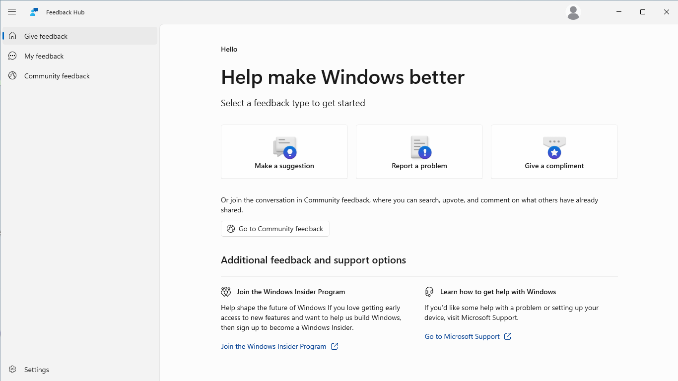 Feedback Hub screenshot