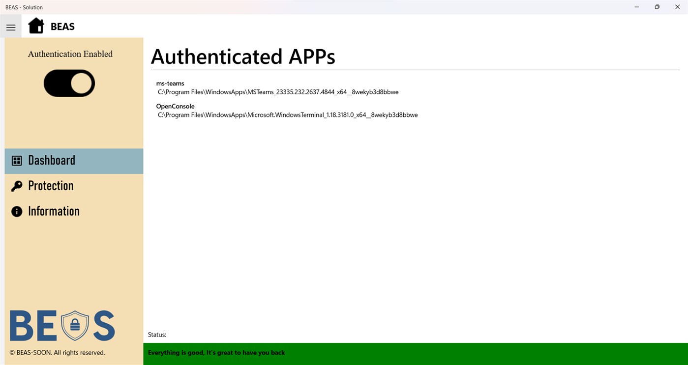 #4. Biometric Encryption & Authentication Solution (BEAS) (Windows) By: BEAS - Soon