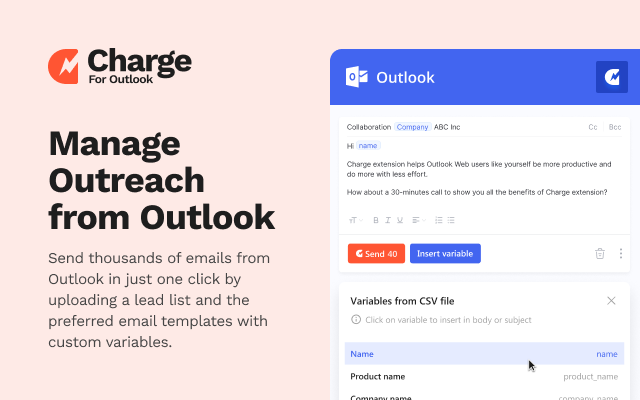 Charge for Outlook: Send mass emails