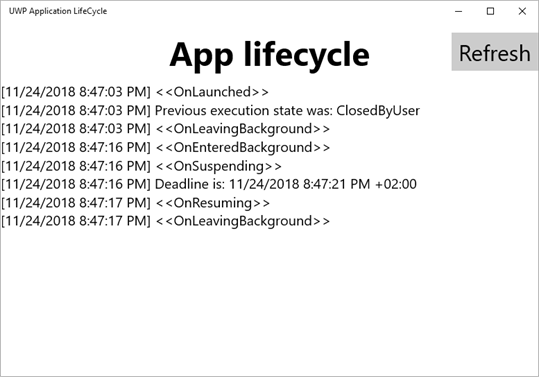 UWP Application Lifecycle screenshot 1