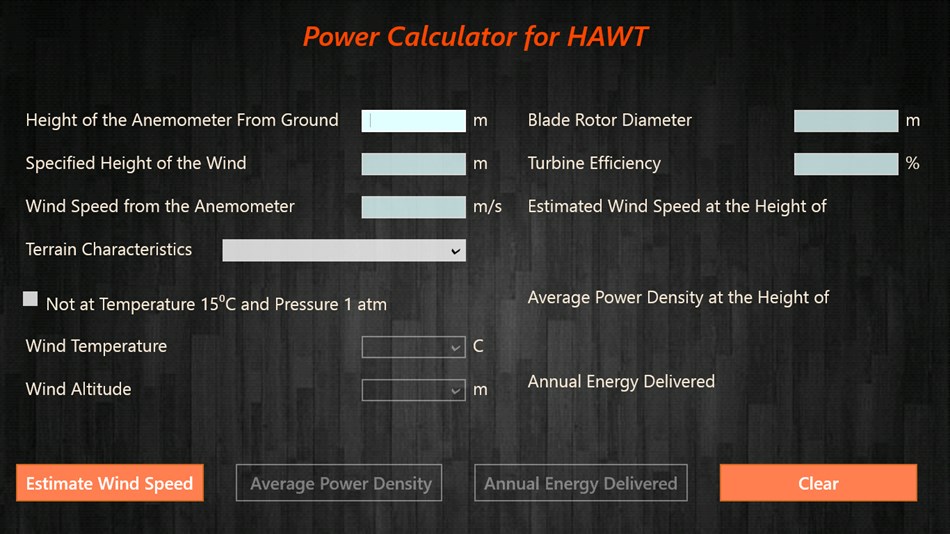 Power Calculator for HAWT (Windows) Ved: Raja T
