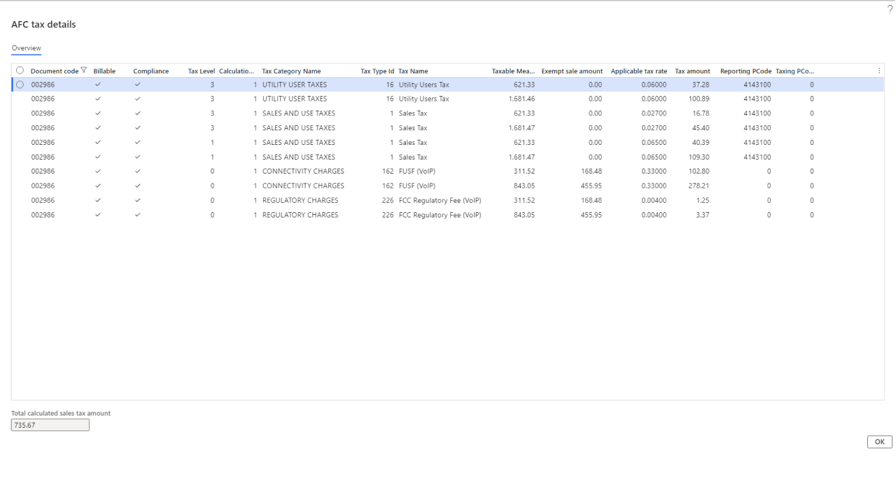 Snapshot 2 of Avalara for Communications for Dynamics 365 Finance