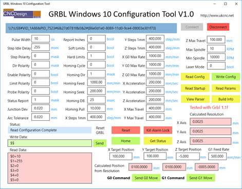 GRBL Windows 10 Configuration Tool Screenshots 1