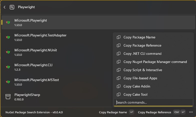 NuGet Package Search for Command Palette screenshot