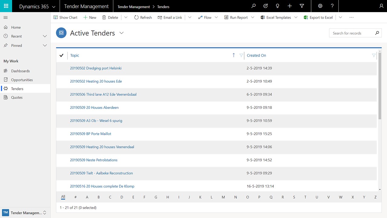 Snapshot 1 of Tender Management