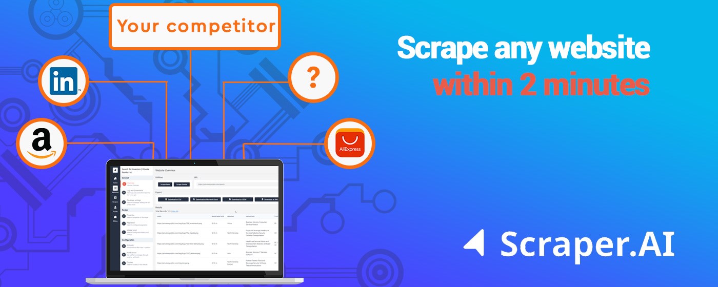 Scraper.AI - An AI powered web scraper marquee promo image