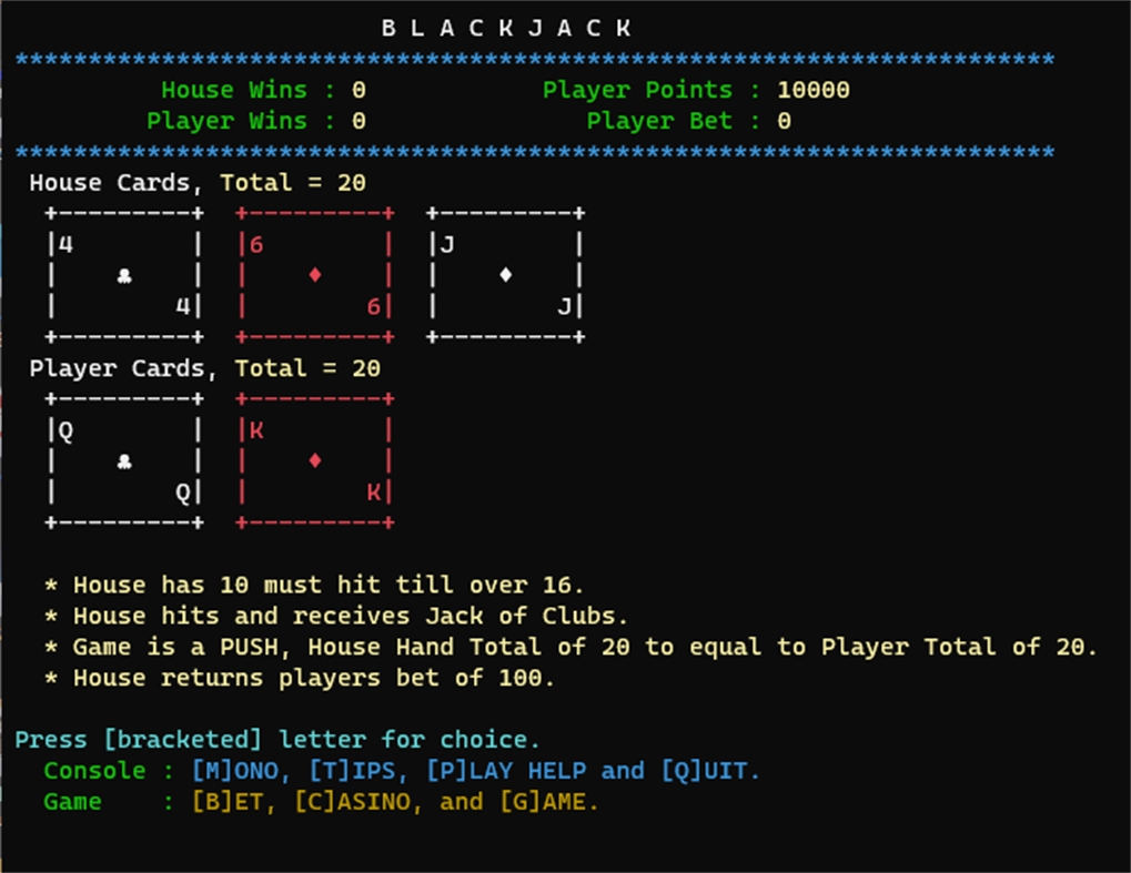 #5. Simple Text BlackJack (Windows) By: Three Peppers Gaming