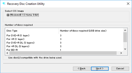 Panasonic PC Recovery Disc Creation Utility screenshot 1