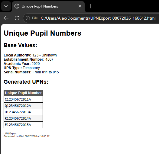 UPN Generator screenshot
