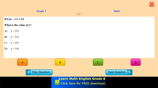 QVprep Lite Math English Grade 7 screenshot 4