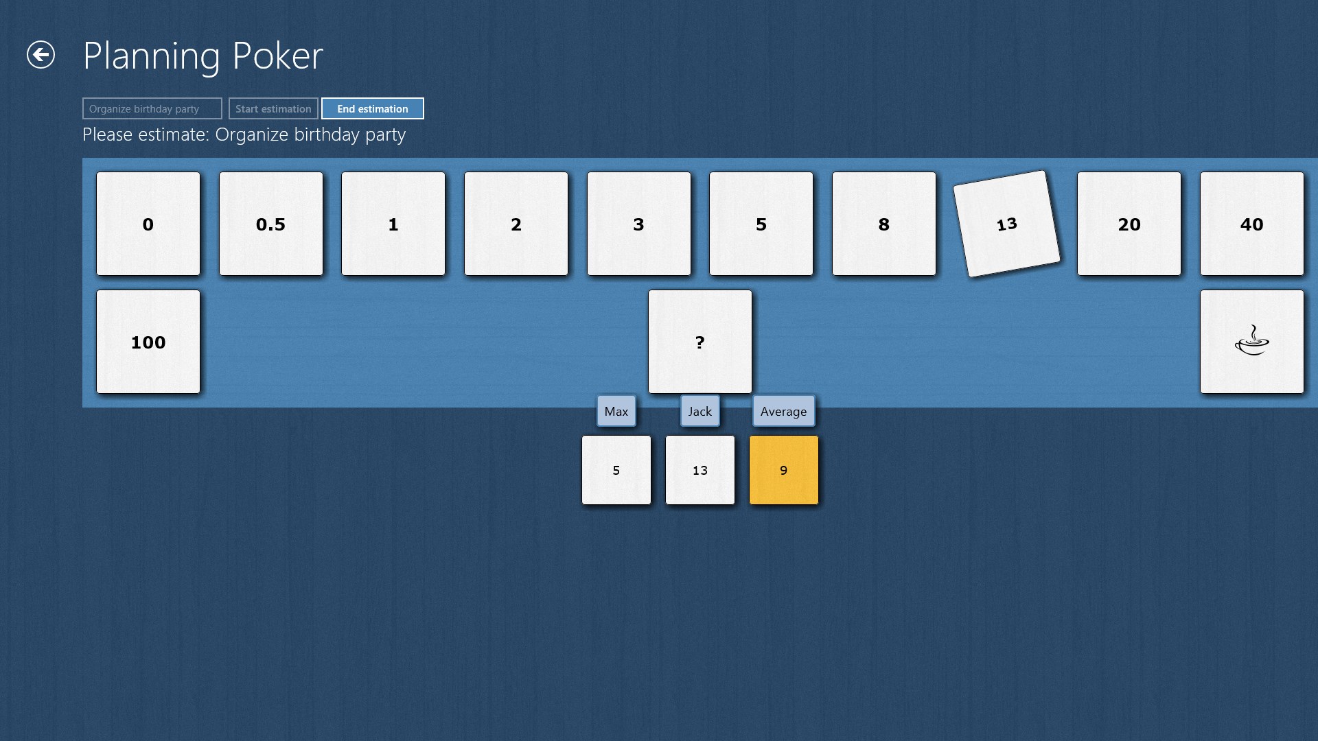 planning poker (moderator)