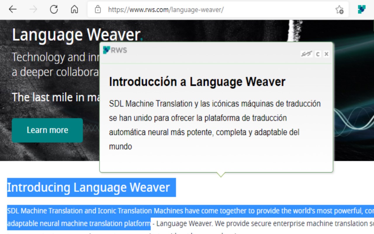 Language Weaver Instant Translation