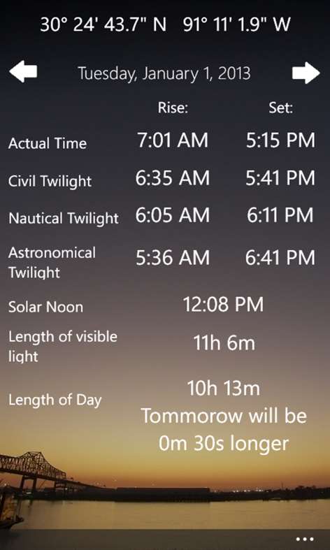 Sunset Calculator Lite Screenshots 1