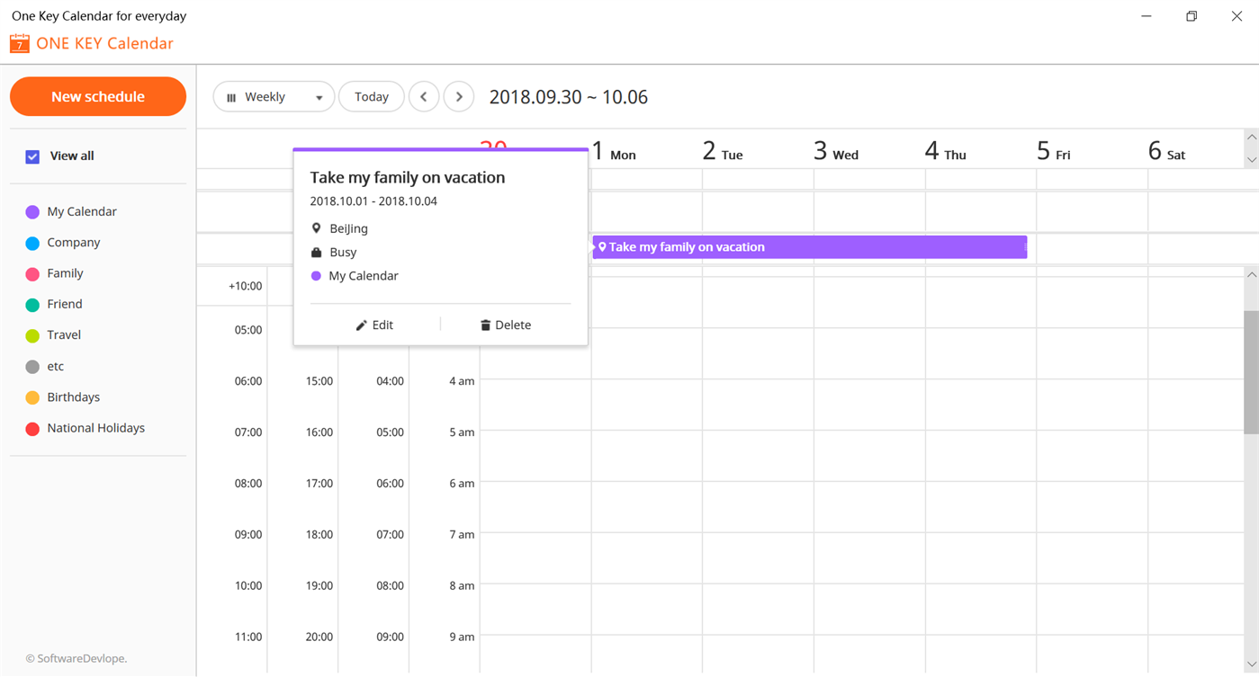 #2. One Key Calendar (Windows) 来自: SoftwareDevlope