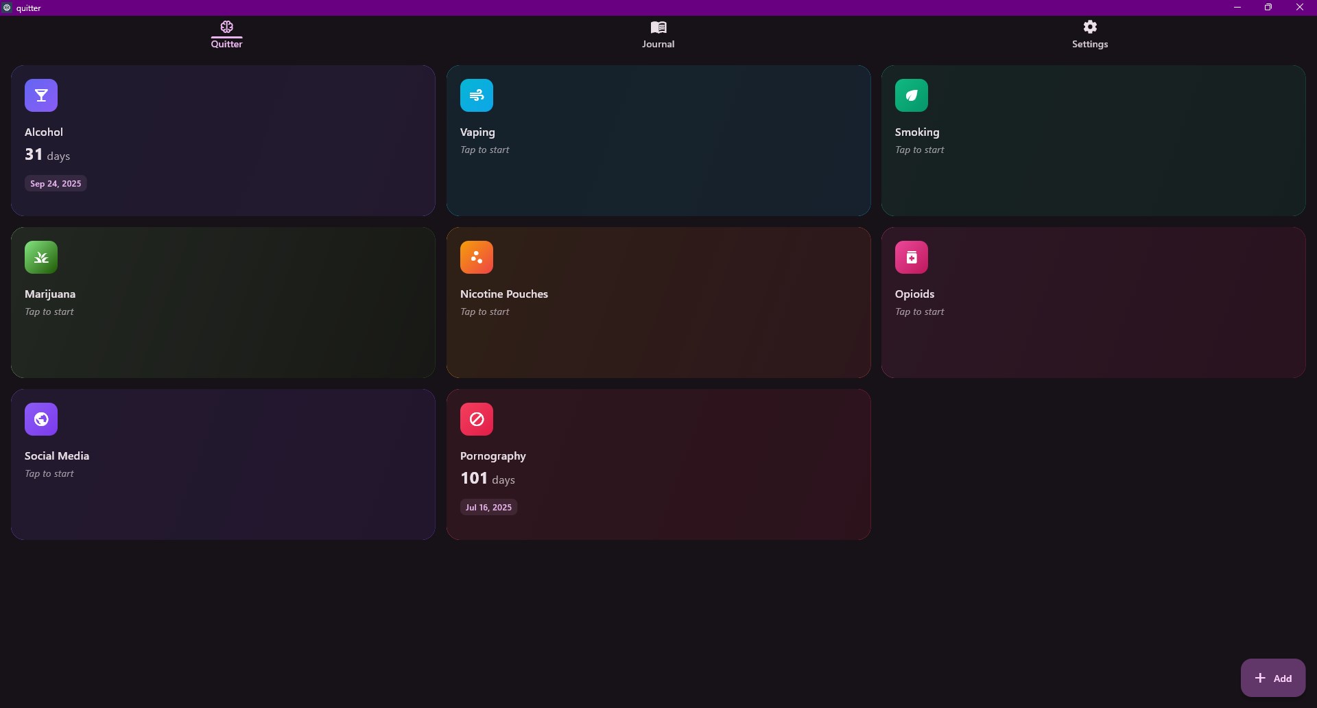 Quitter - Addiction recovery tracker screenshot