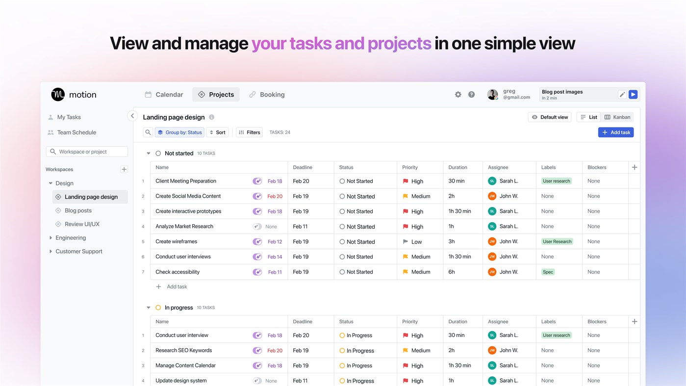#2. Motion - Projects, Tasks, and Calendar (Windows) By: Motion Software