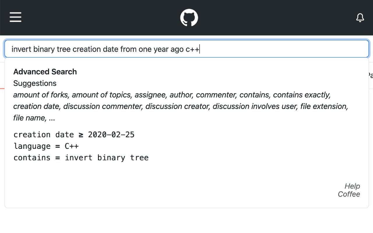 Natural Advanced Search for GitHub