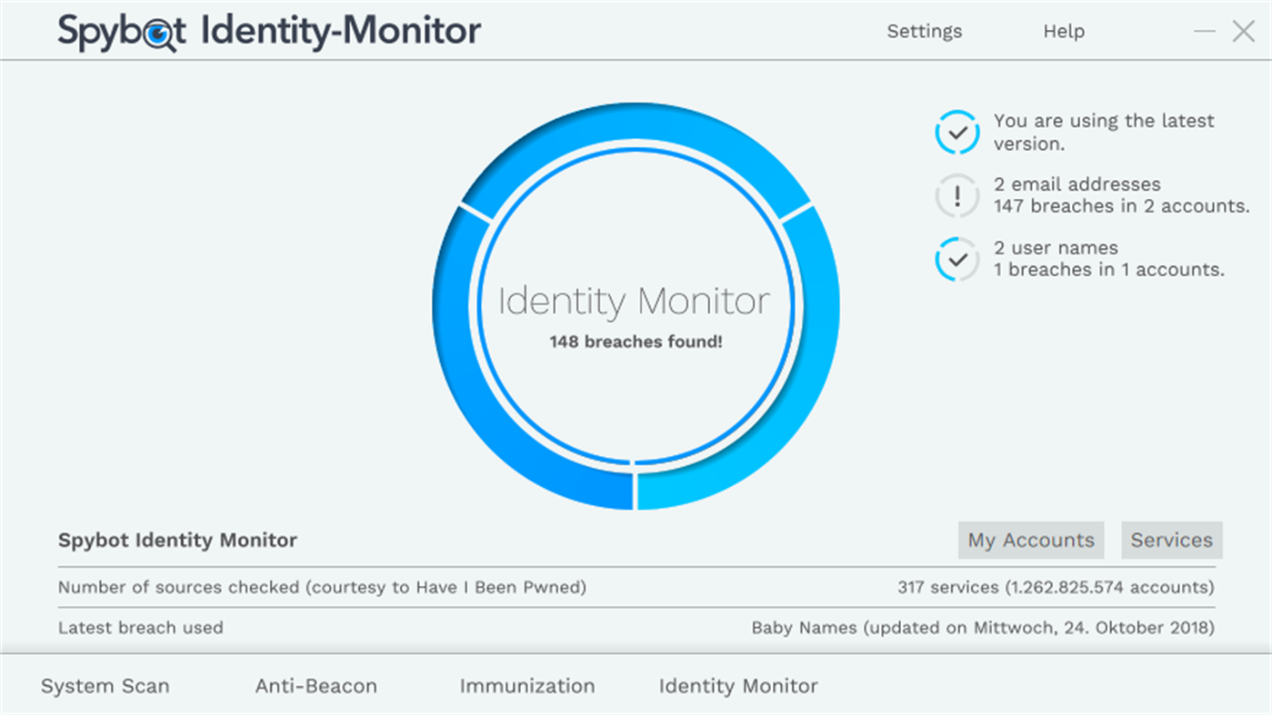 #1. Spybot Identity Monitor (Windows) Door: Safer-Networking Ltd.