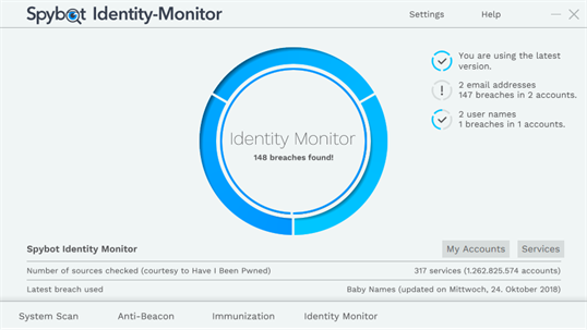 Spybot Identity Monitor screenshot 1