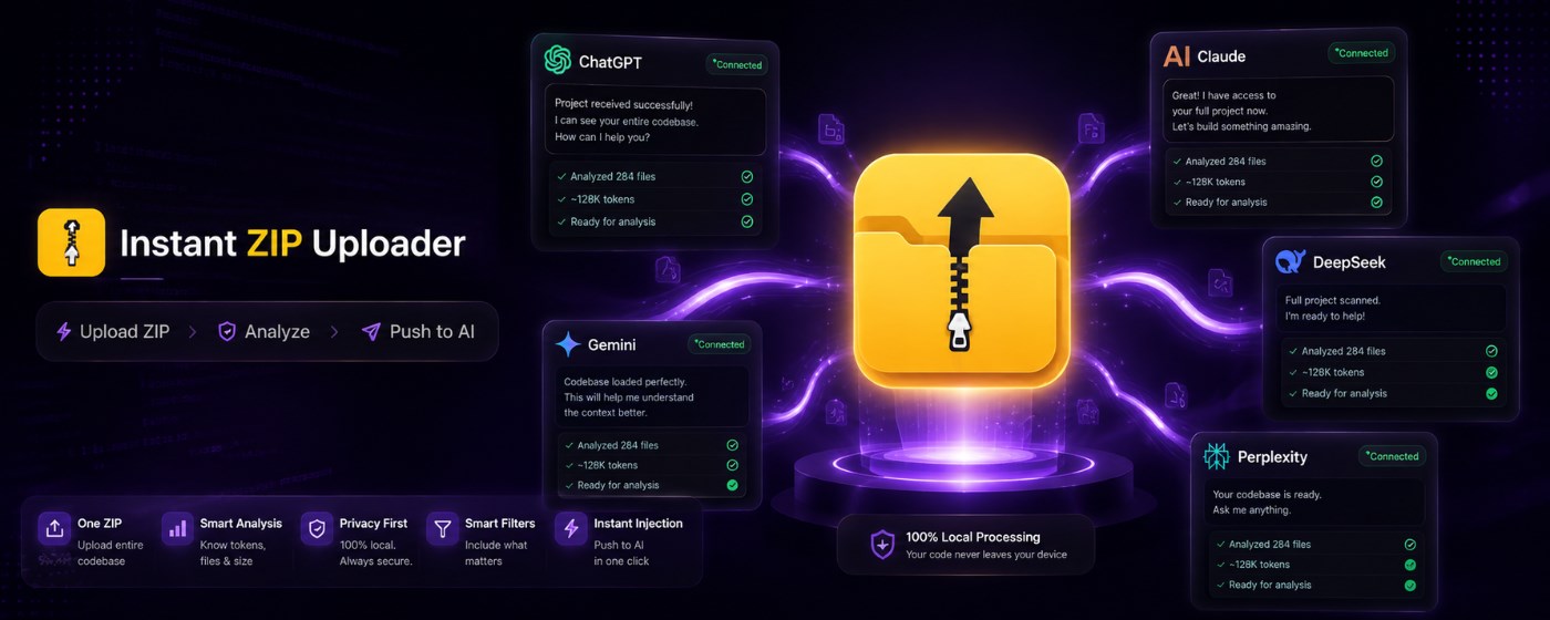 Instant ZIP Uploader for ChatGPT, Gemini, Claude