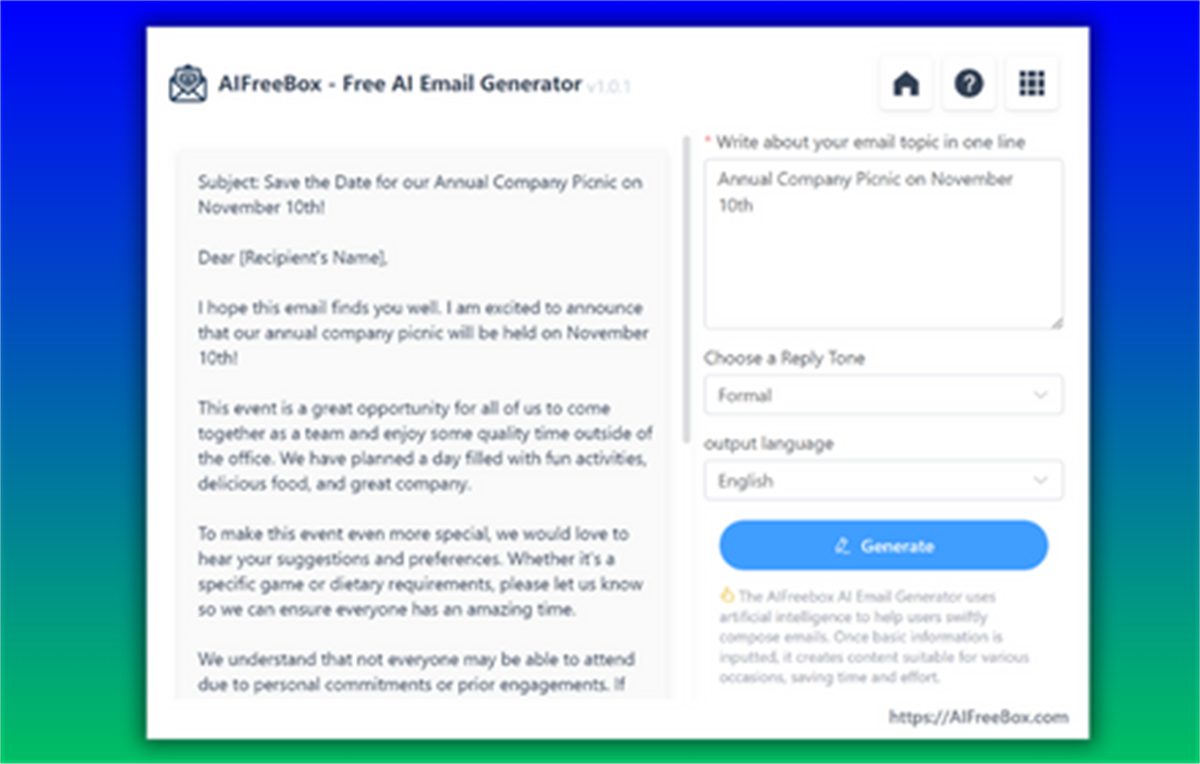 Free AI Email Generator: AIFreeBox